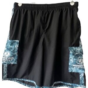 Mossy Oak Fishing Men XL Black Blue Water Pattern Cargo Board Shorts Swim Trunks